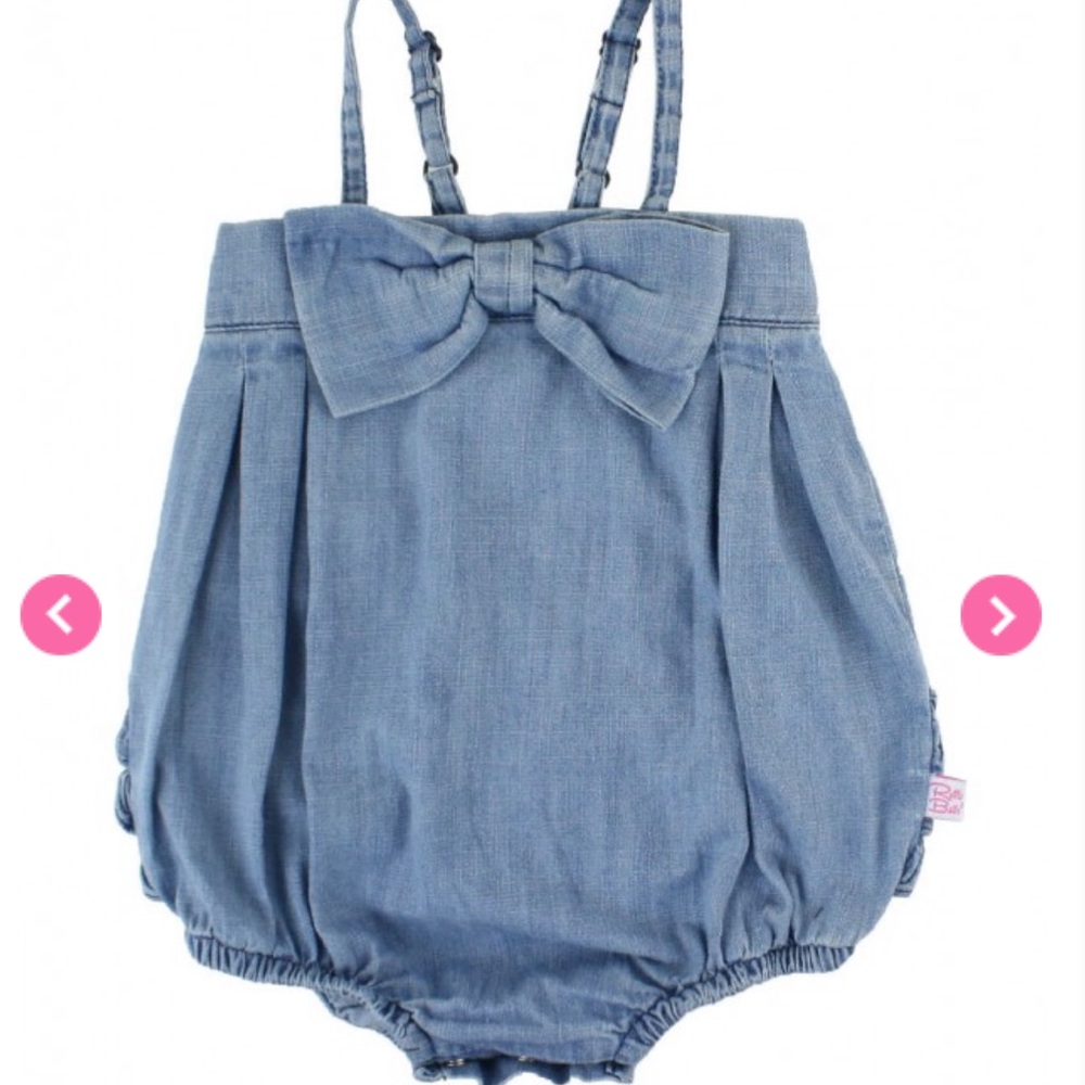 Ruffle Butts Denim Bow-Front Bubble Romper
